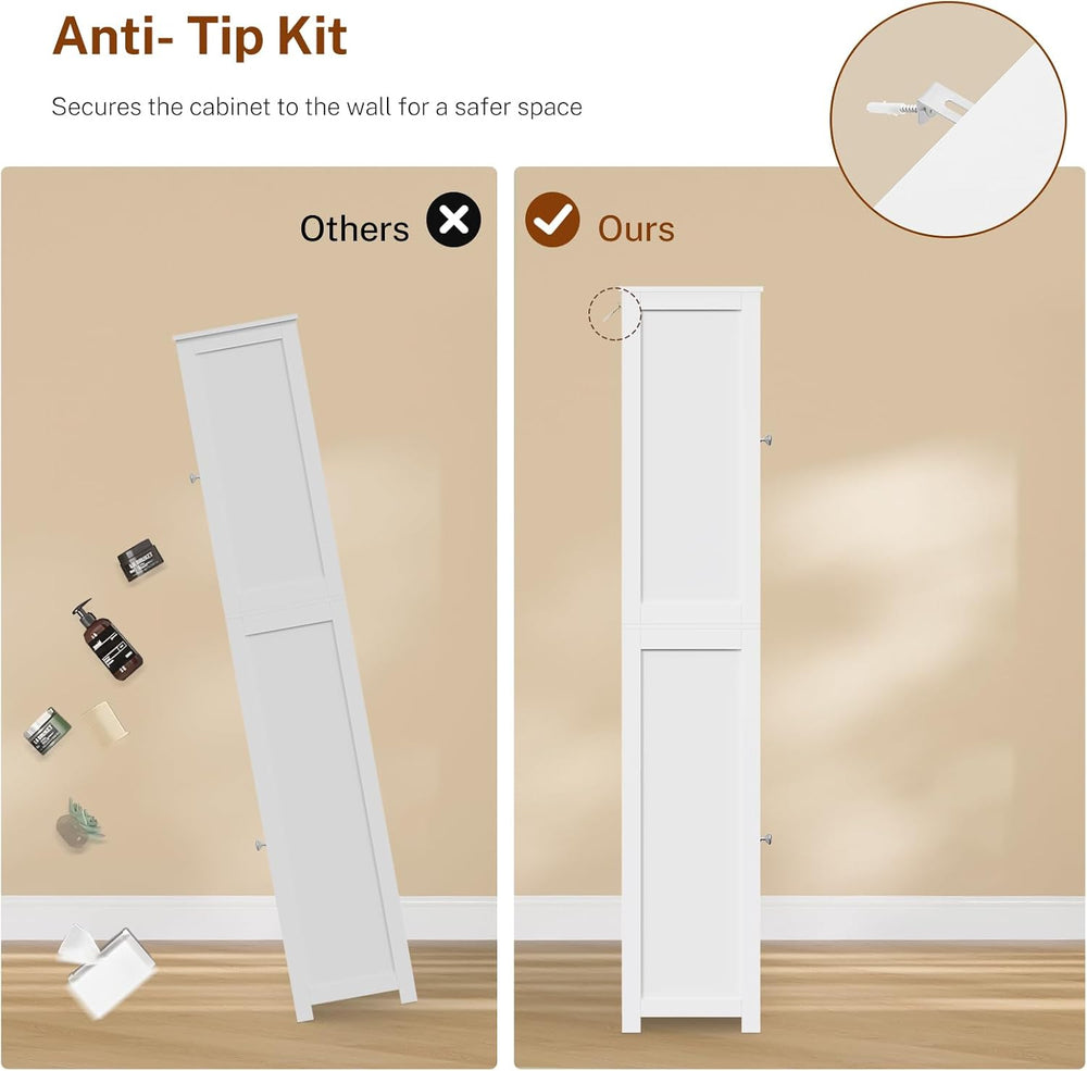 TEENFON 66.9" H Tall Bathroom Storage Cabinet with 4 Doors & 2 Open ...