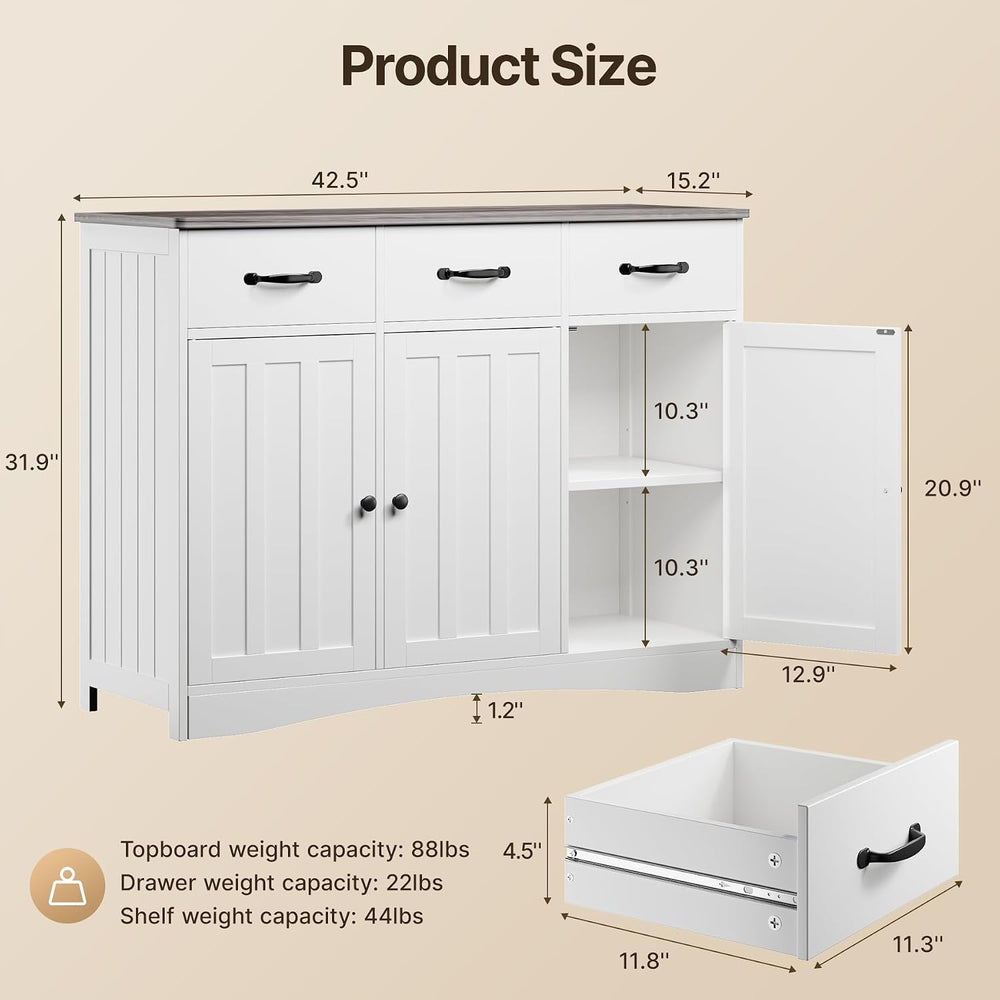 Gizoon Farmhouse Sideboard Buffet Cabinet with 3 Drawers & Barn Doors