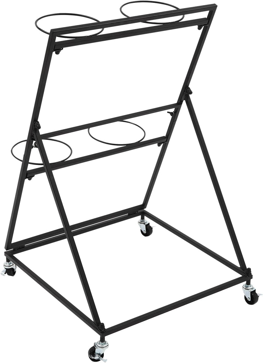 2-Tier Flower Display Stand with 4 Buckets & Wheels, Black Metal Rolling ...