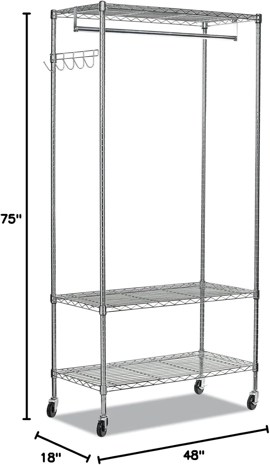 Alera Wire Shelving Garment Rack, 40 Garments, 48w X 18d X 75h, Silver