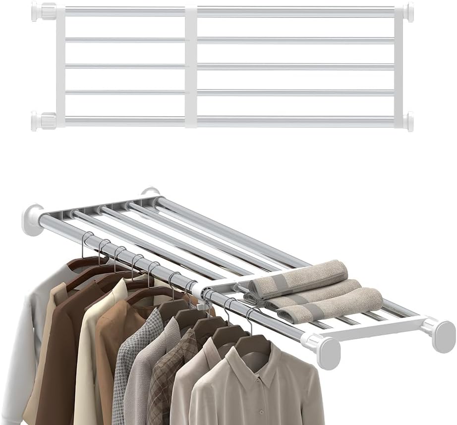 Hershii Expandable Tension Shelf Rod, Closet Tension Shelf Rod for Cabinet