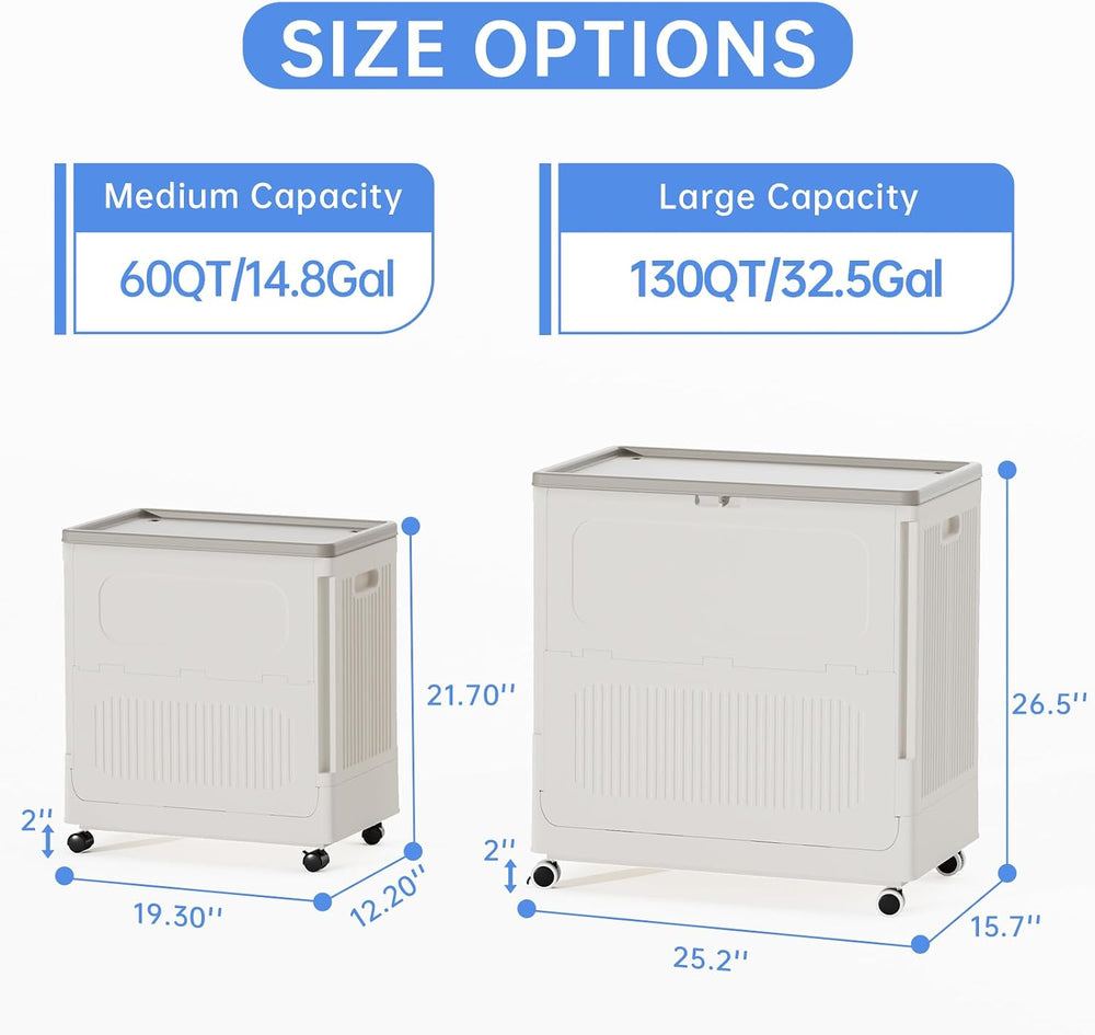 HAIXIN 130QT Large Storage Bin with Lid and Wheels, Cream White