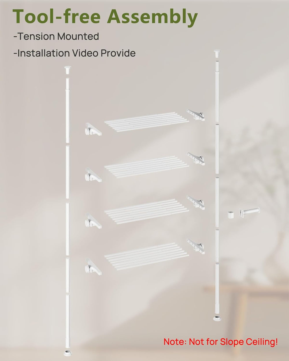ALLZONE Tension Mount Over The Toilet Storage Shelf, No-Drill, Slim Design