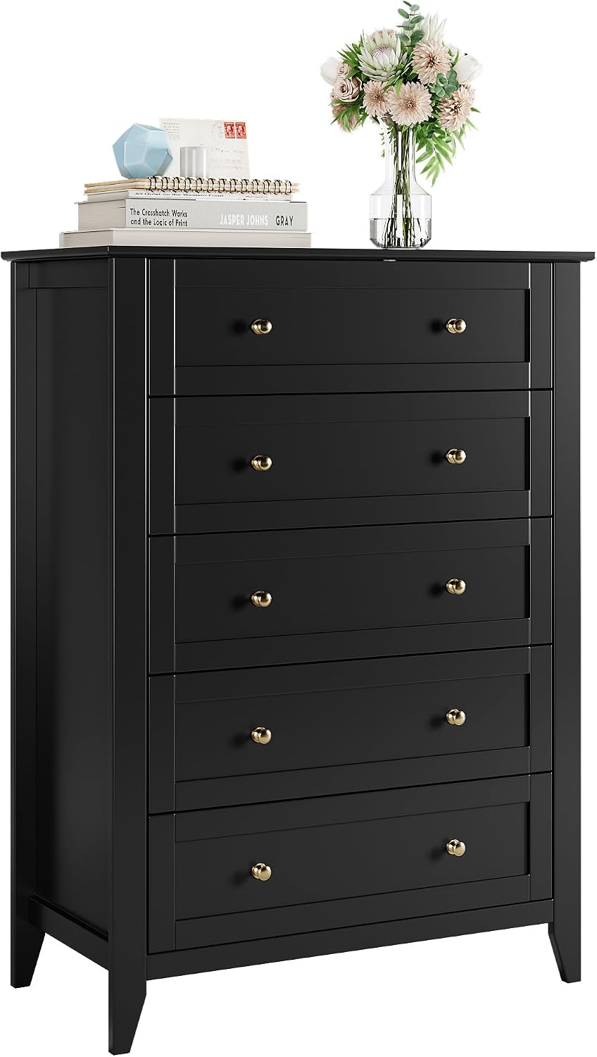 GarveeHome 5 Drawer Dresser for Bedroom, Black Dresser with Deep Drawers &amp...
