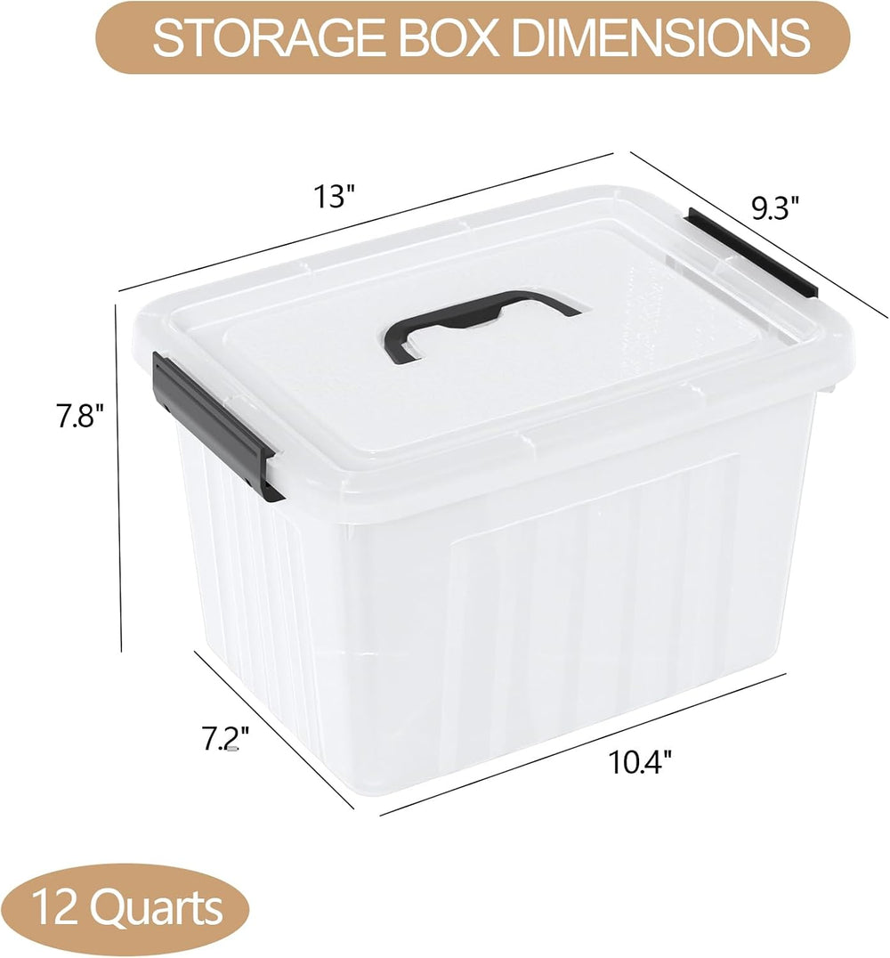 Jekiyo 12 L Plastic Latching Boxes, Clear Storage Bins with Lids, 6 Pack
