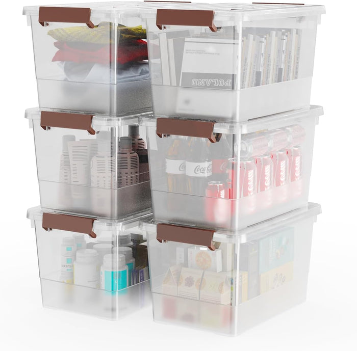 WYT 6 Pack 17qt Clear Plastic Storage Bin with Lid and Latching Buckles, Stackable Tote Organizing Box with Handle