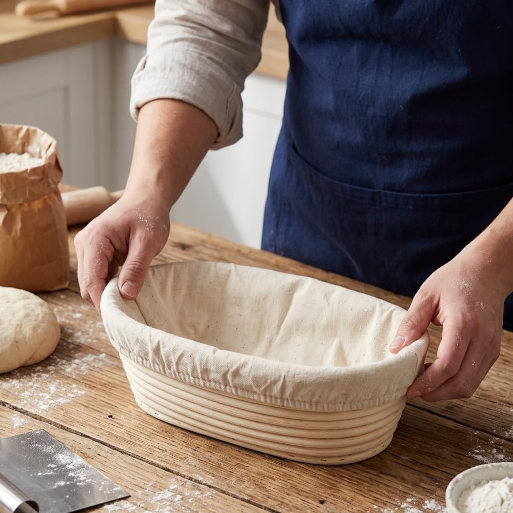 3 Pcs 10 Inch Oval Banneton Bread Proofing Baskets with 9 Cotton Liners