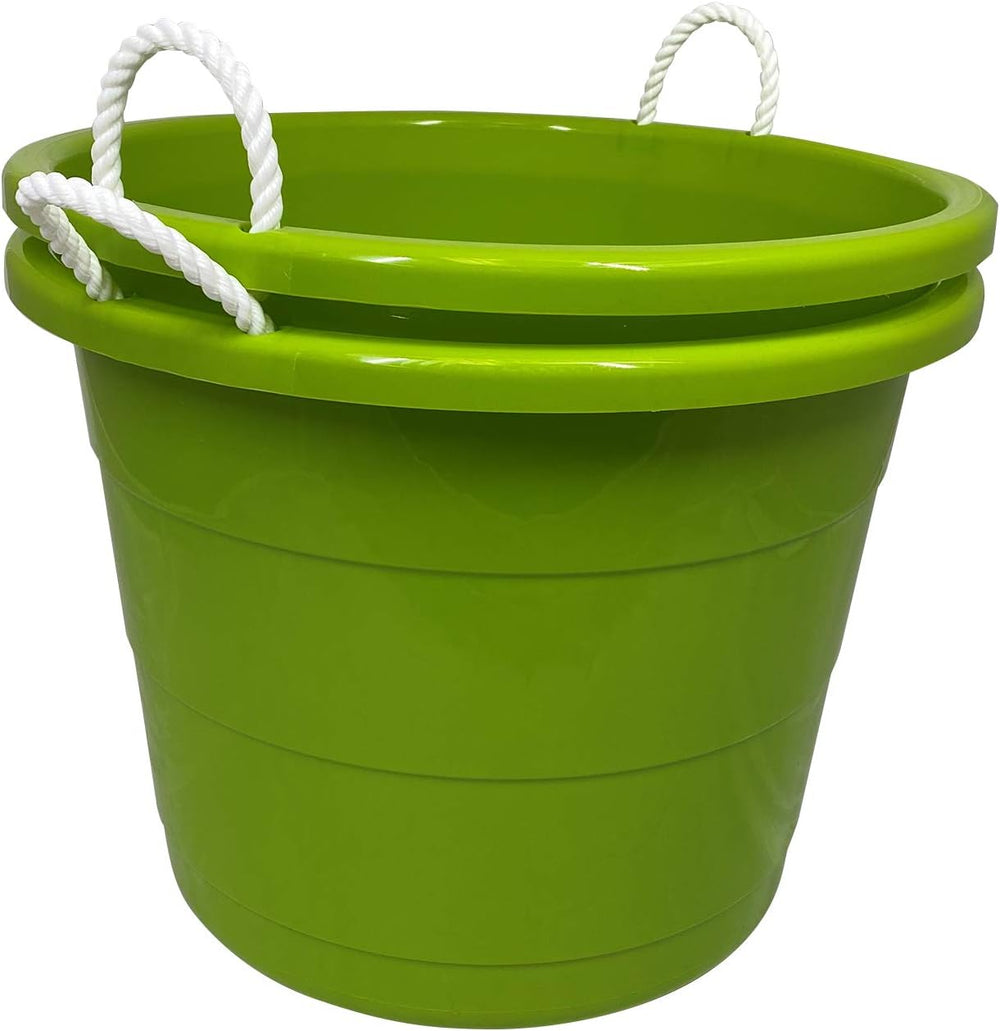 HOMZ Utility Tub, Storage Bucket with Rope Handles, 17 Gal, Green, 2 Pack
