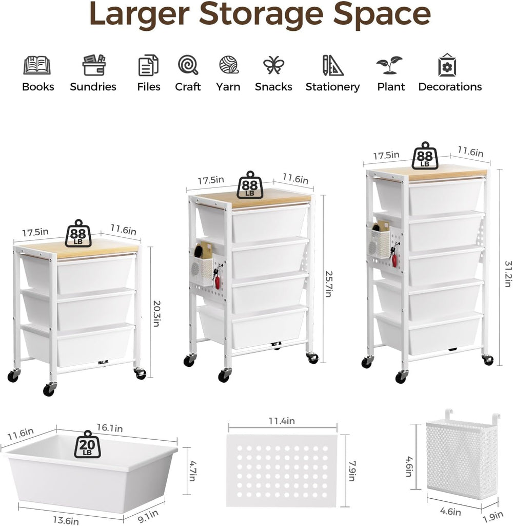 Rolling Cart with 5 Drawers, Plastic Drawer Storage Carts with Wheels & W...