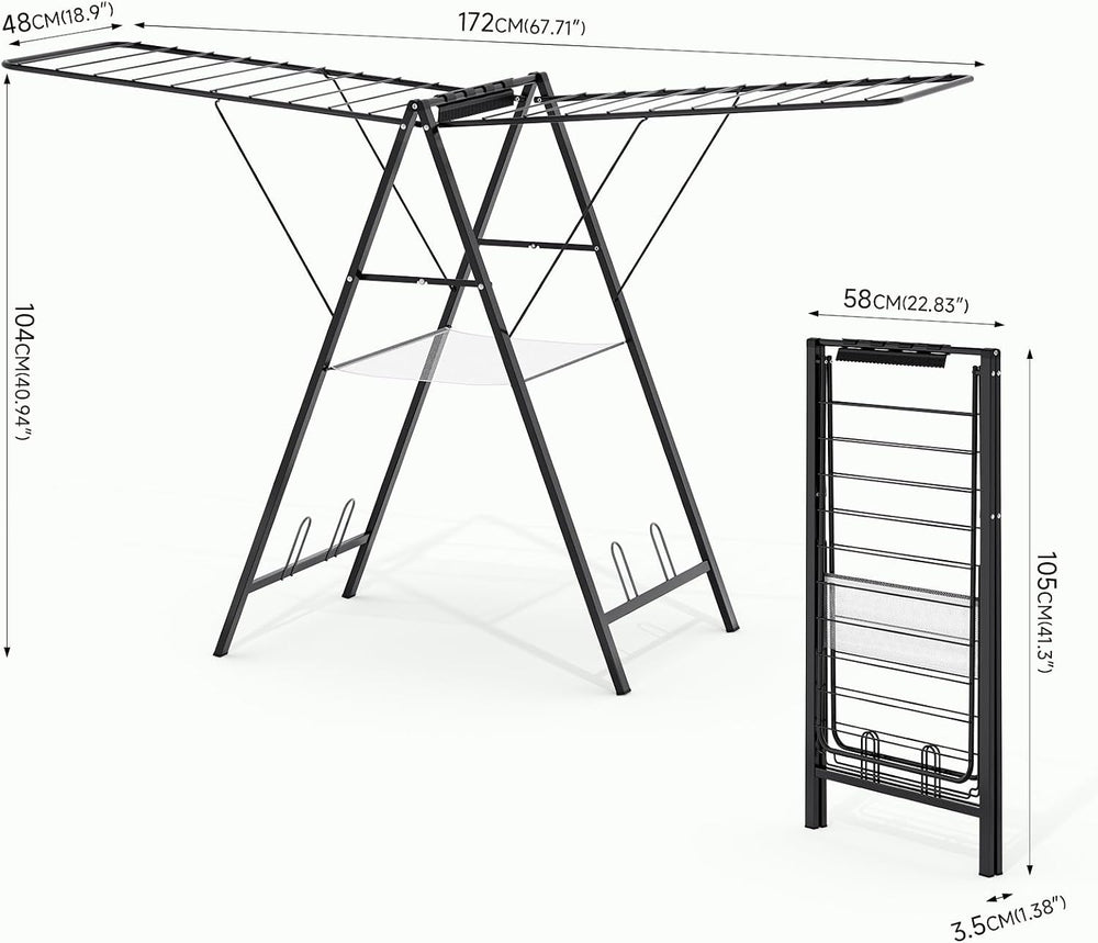 APEXCHASER 6 Height Adjustable Clothes Drying Rack with Shoe Slots, Black