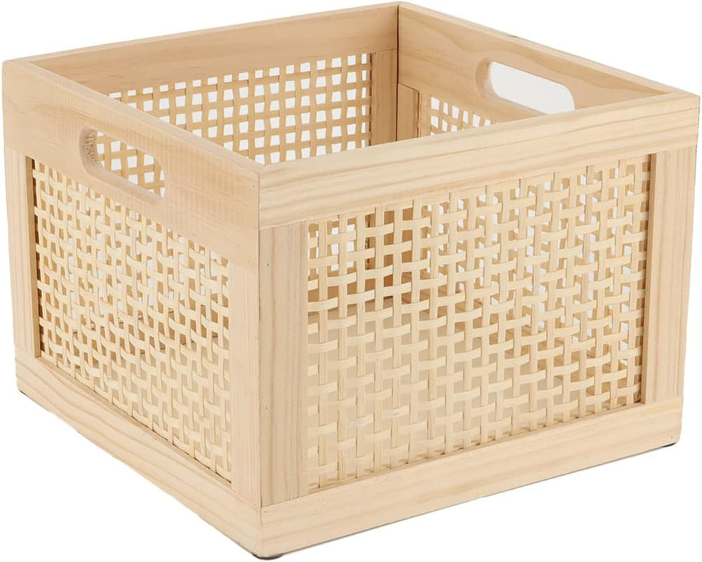Wooden Bamboo Crate Woven Storage Box for Home,Office
