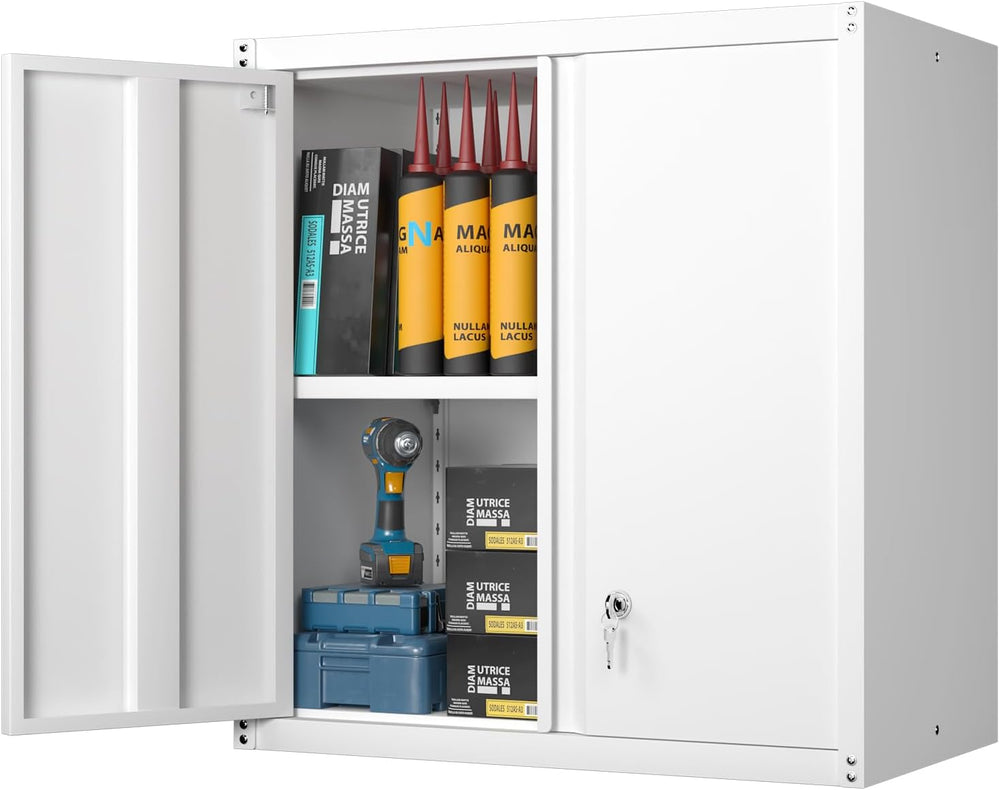 GREATMEET Metal Wall Cabinet, Wall Mounted Storage Cabinet with Lock for Gara...