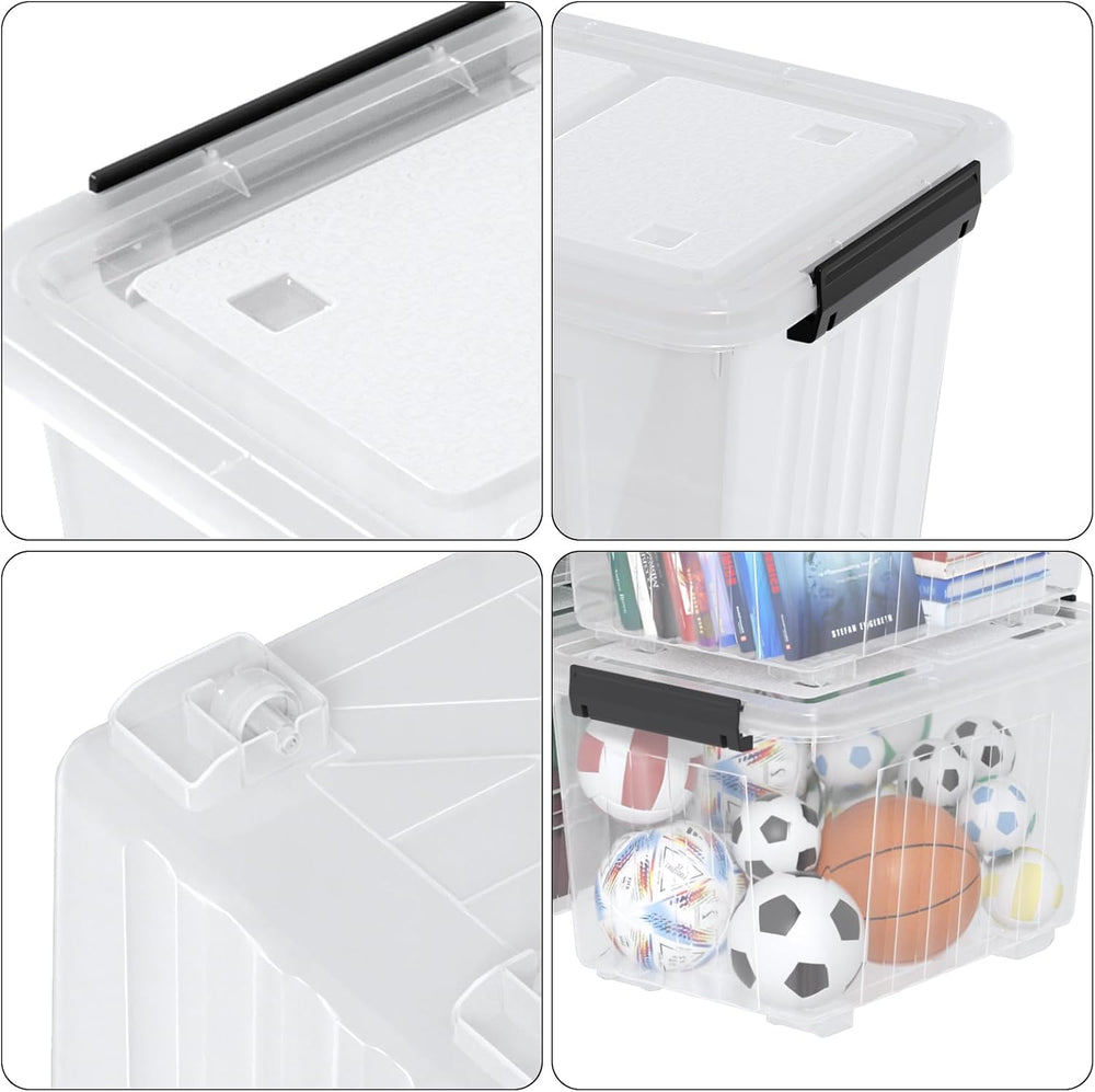 Wakikin Large 50 Quart Clear Plastic Storage Bins with Wheels, 6-Pack