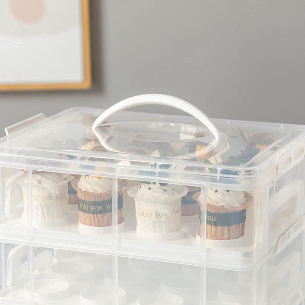 3 Tier Cupcake Carrier with Lid,Holds 36 Cupcakes or 3 Large Cakes Food Trans...