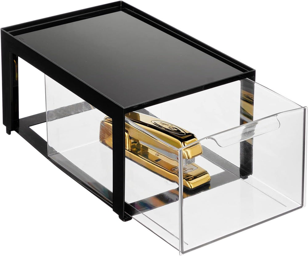 mDesign Plastic Desk Organizer and Storage Bin w/Pull Out Drawer - Stackable ...