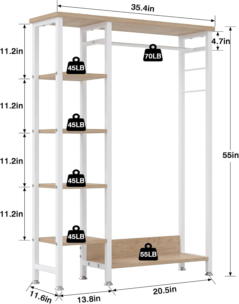VECELO Open Garment Clothing Rack, Free-Standing Heavy Duty Storage Closet wi...