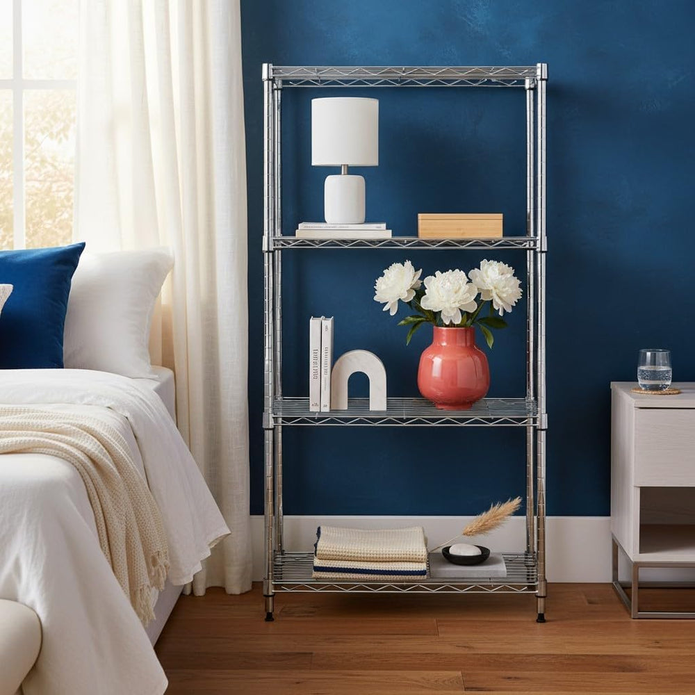 4-Tier Metal Wire Shelf, 250 lb/Shelf, Chrome, 13.5x23.3x47.5 in