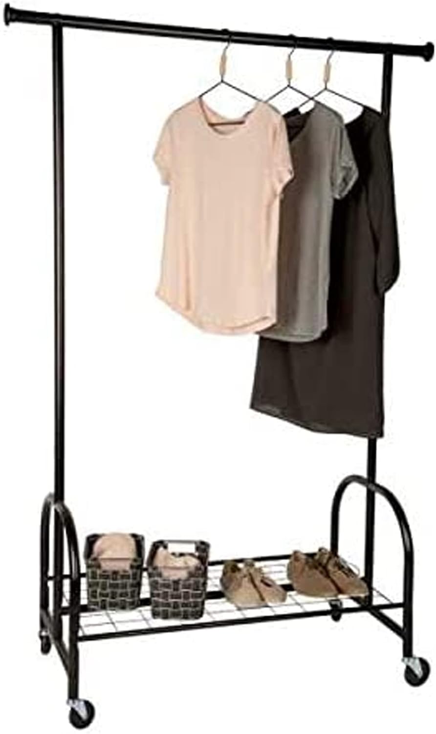 WENKO Clothing Rack, Rolling Clothes Rack with Bottom Shelf, Hanging Clothes ...