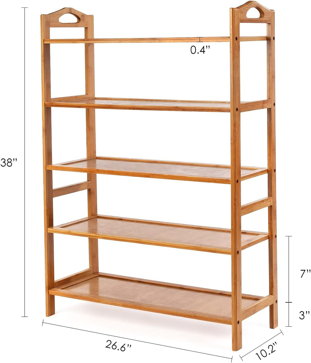 SOMY Bamboo Shoe Rack, 5-Tier Shoe Shelf with Two Handles, Entryway Shoe Rack...