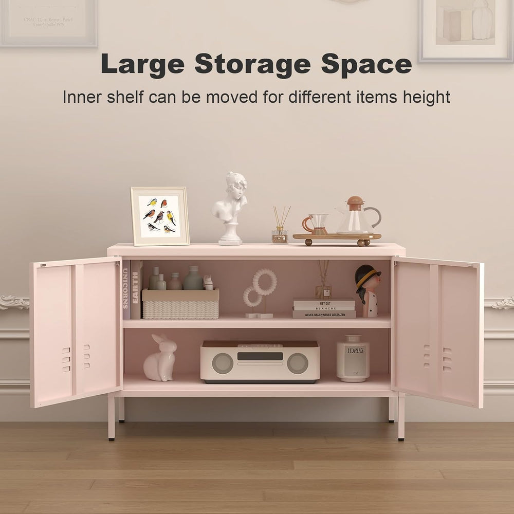 IRONFFICE Metal Cabinets,2 Door Cabinet with Adjustable Shelf,Pink Storage Ca...