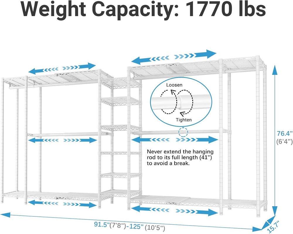 VIPEK X5 Extra Large Expandable Clothes Rack, Closet Organizer System White