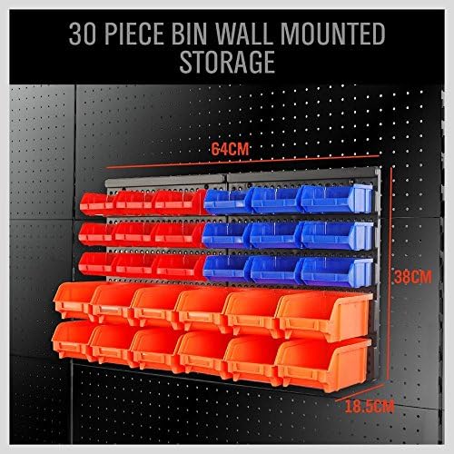HORUSDY Wall Mounted Storage Bins Parts Rack 30PC Organizer Garage Plastic Sh...