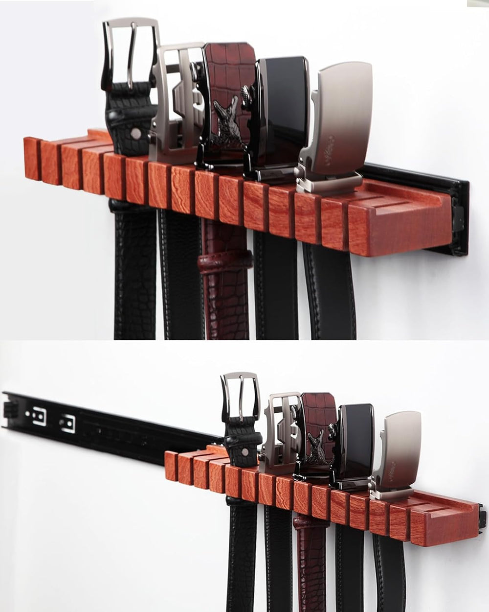 Walnut 14 Belts Organizer with Sliding System