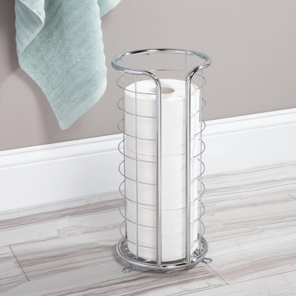 mDesign Metal Free Standing Toilet Paper Organizer Stand - 3 Rolls of Jumbo T...
