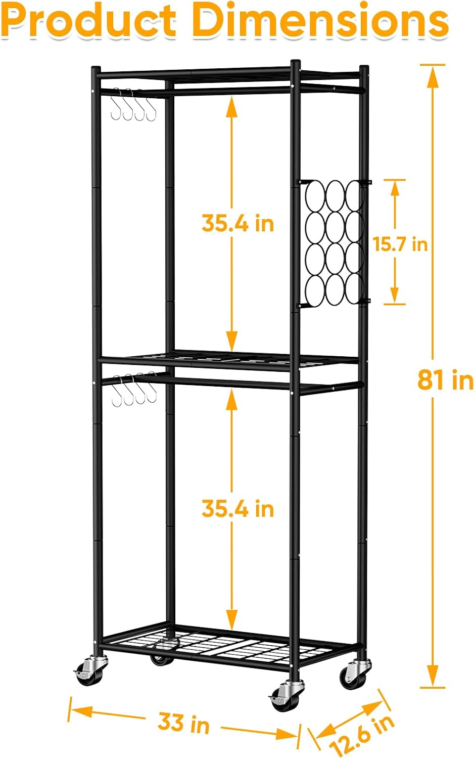 Aduanbang Heavy Duty Rolling Clothes Rack, 3 Tier Wire Shelving, Metal Garmen...