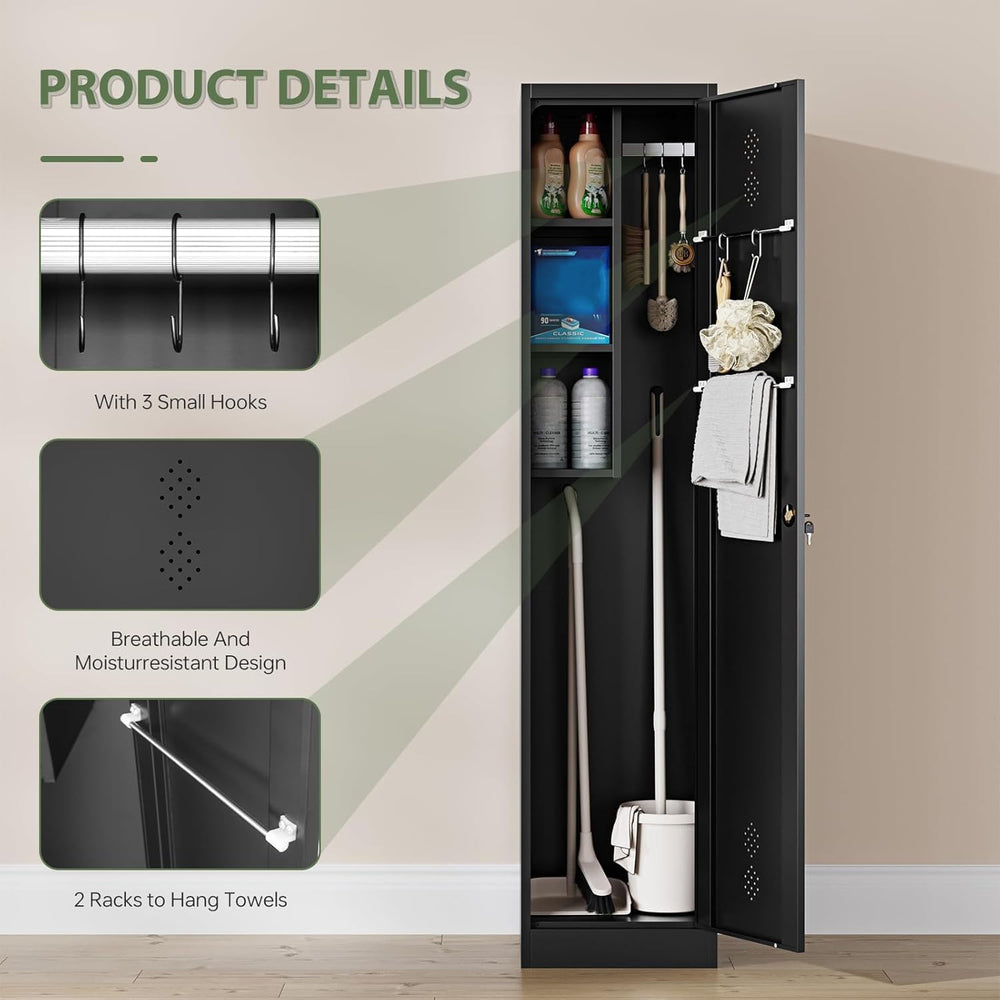 Letaya Broom Closet Storage Cabinet,Metal Cleaning Supply Tool Cabinet,Utilit...