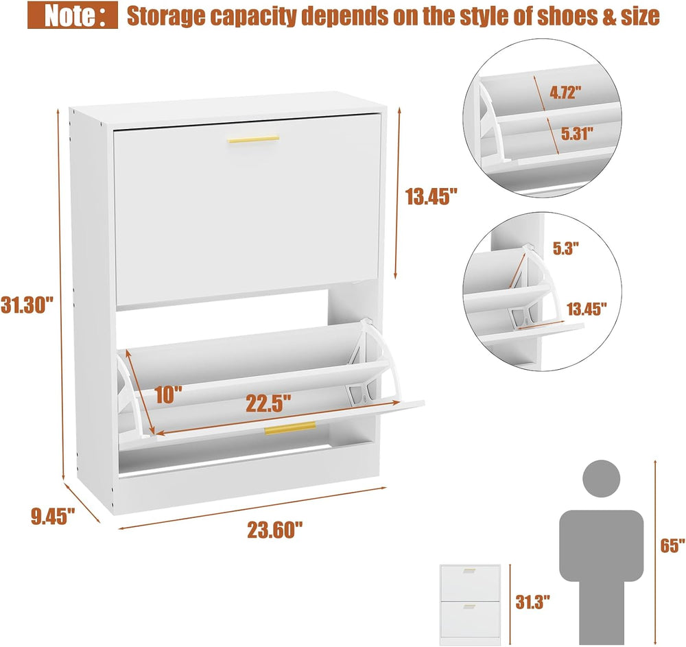 CARPETNAL Shoe Cabinet for Entryway, White Shoe Storage Cabinet with 2 Flip D...