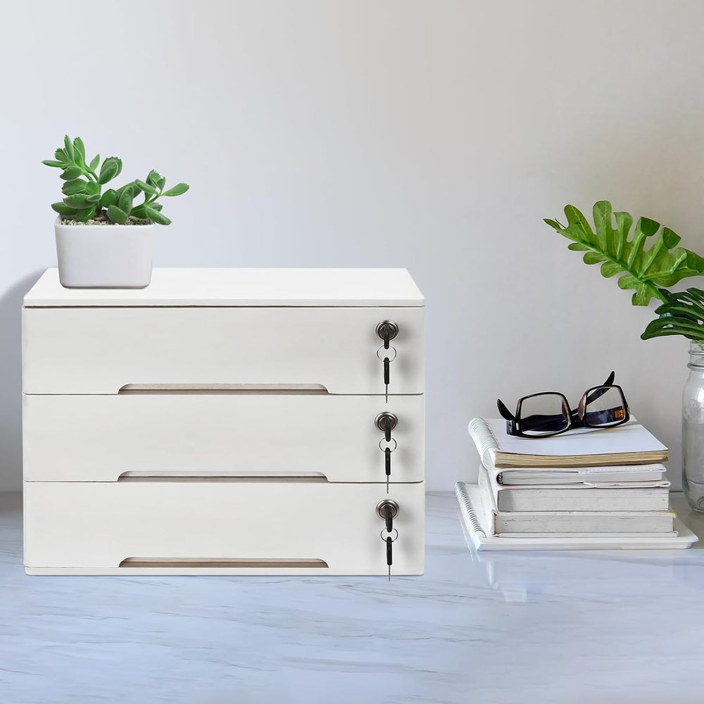 3 Drawers Wood Storage Box Wooden Storage Cabinet Organizer, Tabletop Storage...