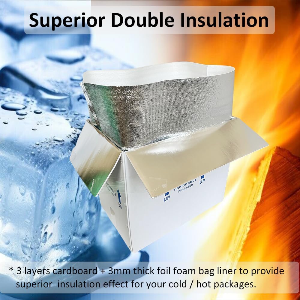 26x11x19'' Insulated Shipping Boxes with Bag Liners, Styrofoam Cold M...