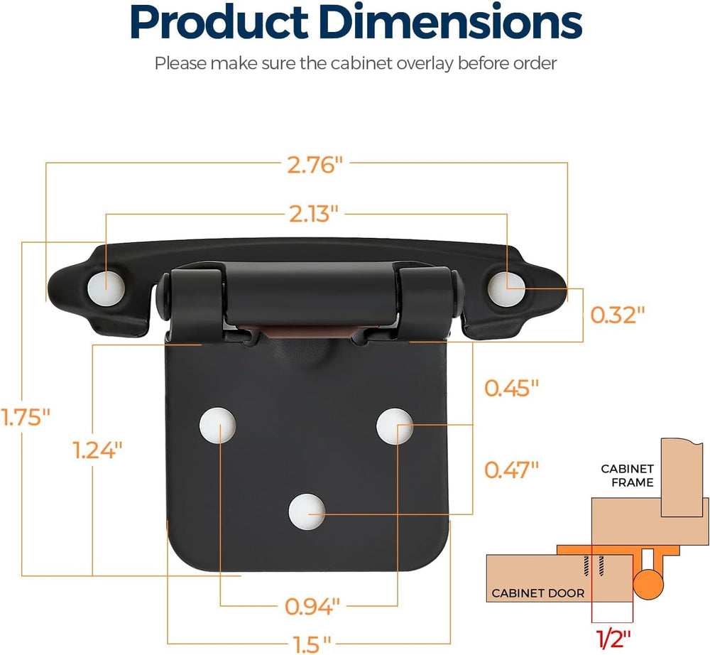 Ravinte Matte Black Cabinet Hinges, 1/2 Inch Overlay, 60 Pack (30 Pairs)
