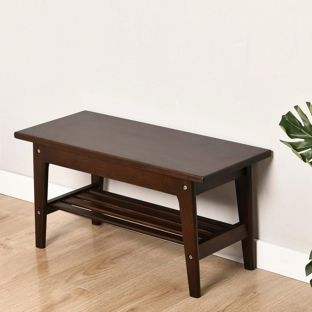 CONSDAN Wood Shoe Bench Rack, USA Grown Hickory, Entryway Bench with Shoe Sto...