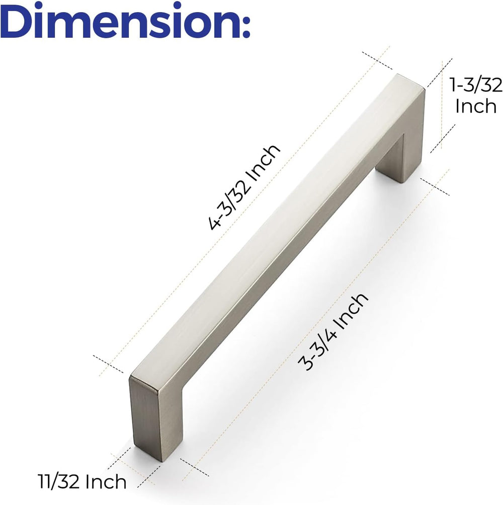 Ravinte Brushed Nickel Square Solid Cabinet Handles, 3-3/4 Inch, 30 Pack
