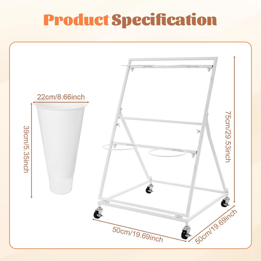 Flower Display Stand with 4 Buckets, 2-Tiers Metal Mobile Florist Bouquet Sta...