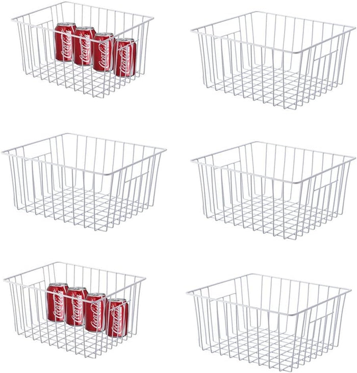Freezer Organizer Baskets, Kitchen Metal Wire Storage Bins, Pantry Cupboard Household Container Dividers with Handles
