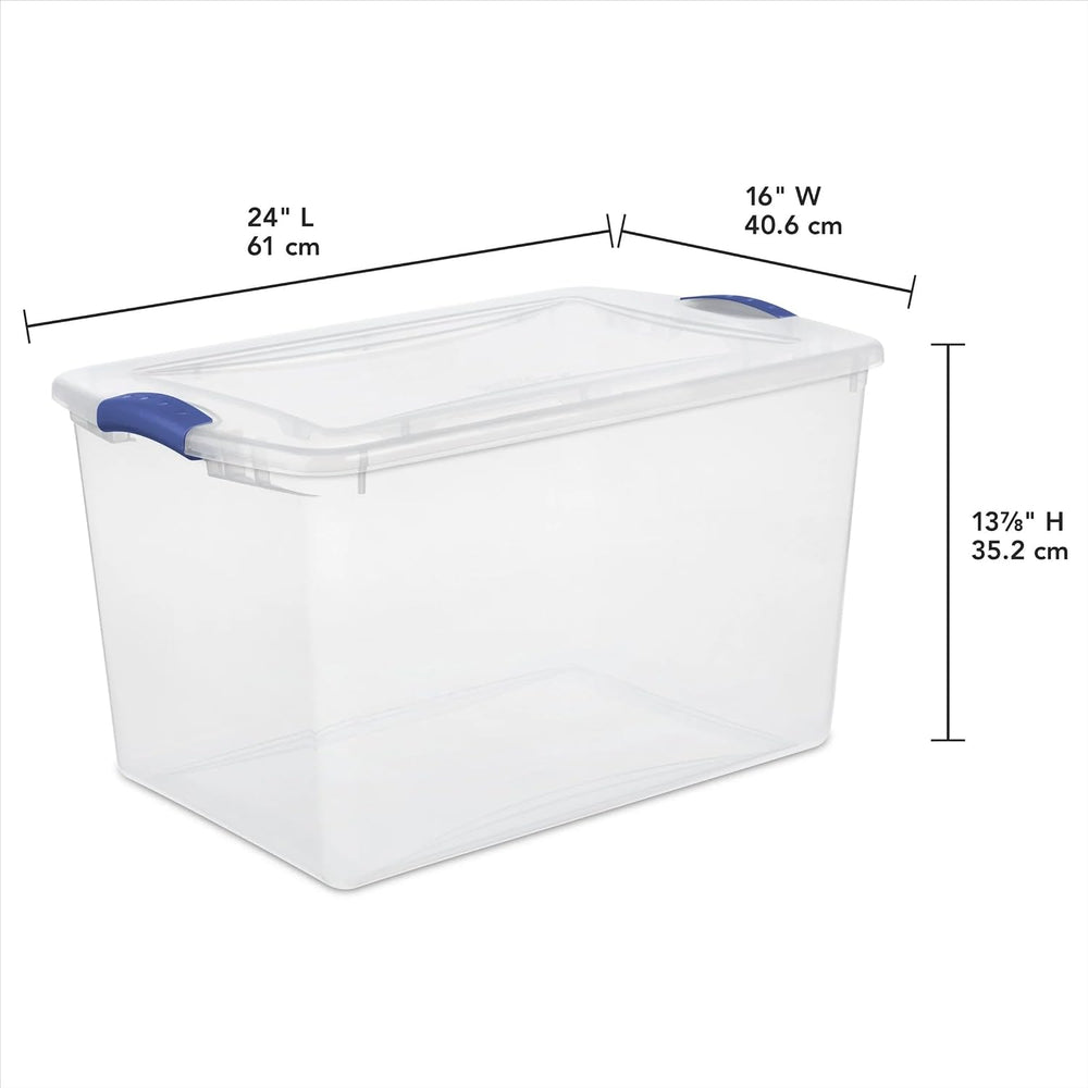 66 Qt Storage Bins 6-Pack, Clear Plastic Containers with Latching Lids