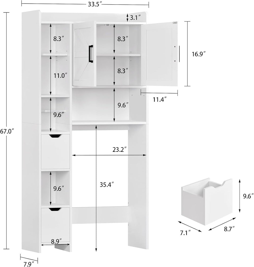 Over the Toilet Storage Cabinet with 2 Removable Drawers, Above Toilet Storag...