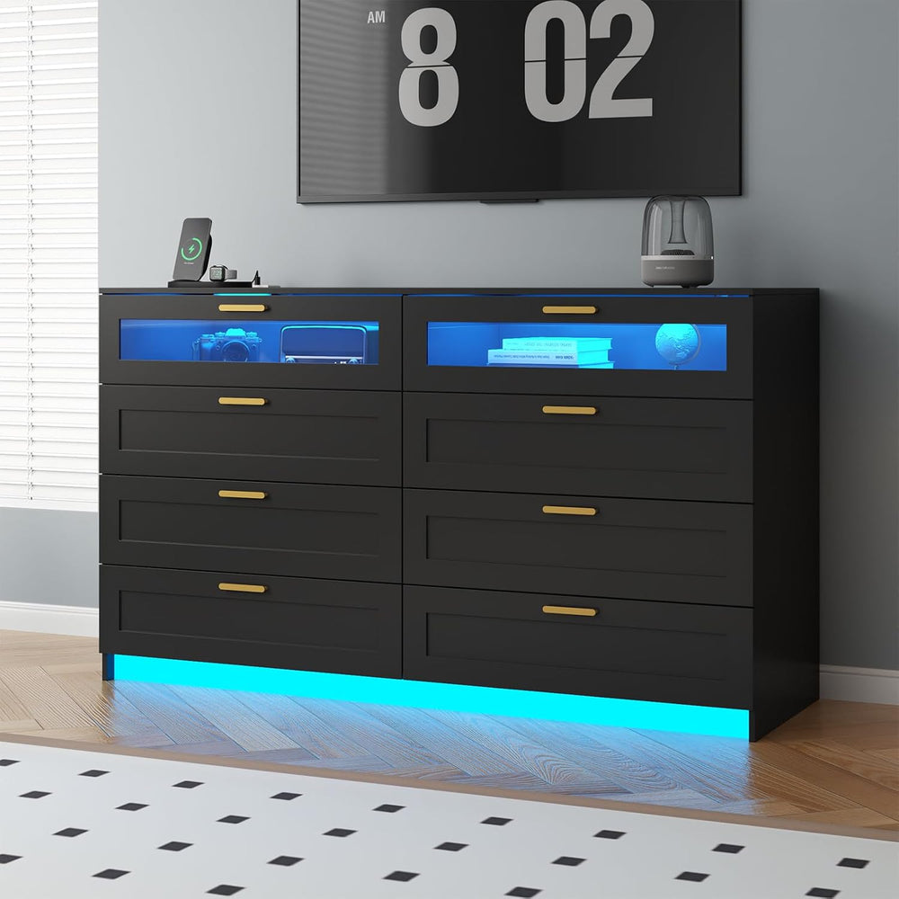 8 Drawers Dresser with Charging Station, Dresser for Bedroom with LED Light