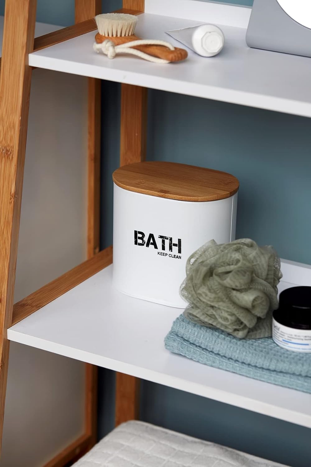 Wenko 23699100 Bathroom Box, White/Brown, 14.5 x 13.5 x 10.5 cm