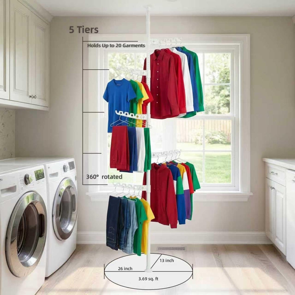 Indoor Super Space-Saving Clothing Drying Rack for Apartment Small Room, 5 Ti...