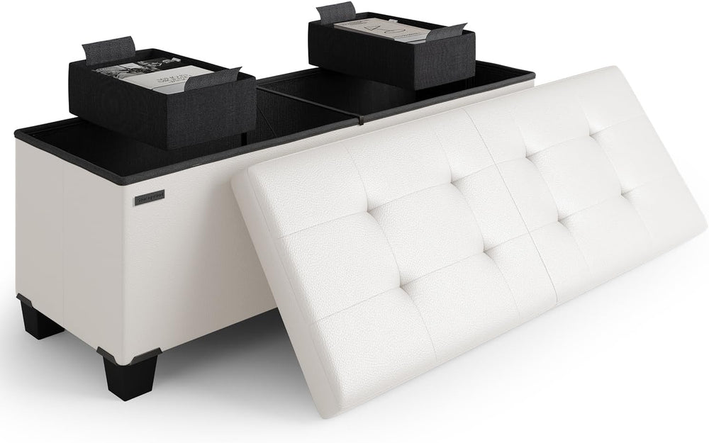 Storage Ottoman Bench with Bins, 43-in Storage Bench for Bedroom End of Bed, ...