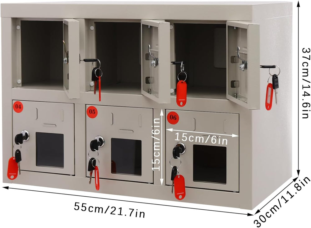 6-Door Lockable Mobile Phone Storage Cabinet with Charging Station, Cold Roll...