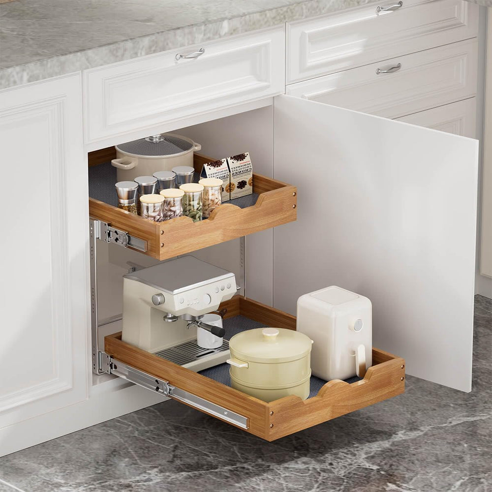 OCG 2 Tier Pull Out Cabinet Organizer (17"W x 21"D), Double Tier Sl...
