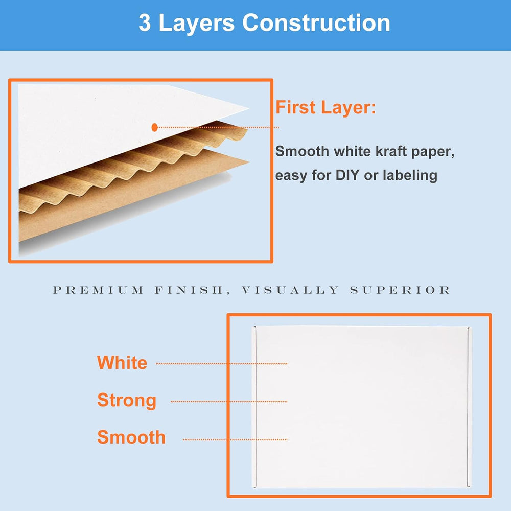 Wowxyz White Shipping Boxes 13x11x3" 20 Pack Corrugated Cardboard Box