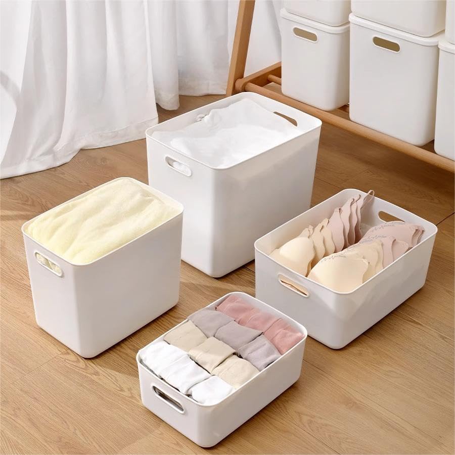10 pack large plastic Laundry Basket/Hamper with lids and handle，White storag...
