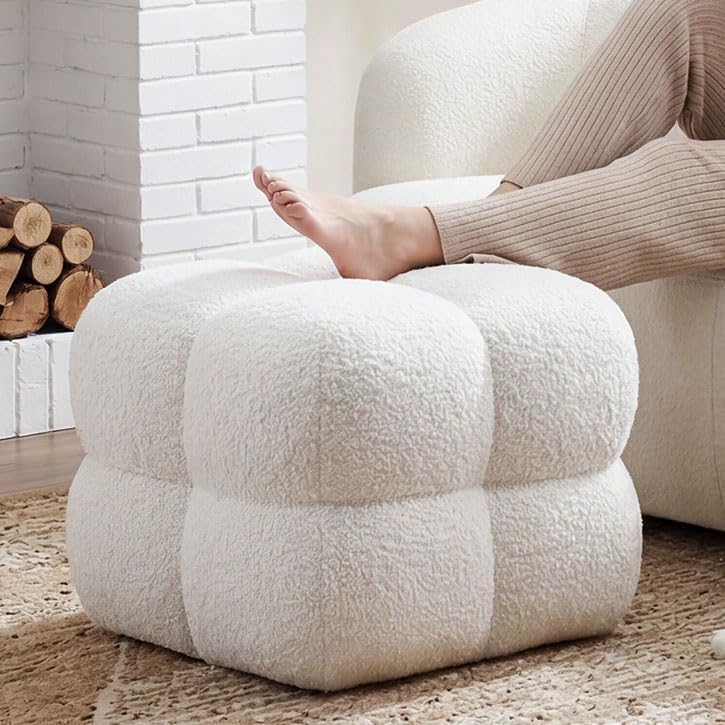 21" W Pouf Ottoman Foot Rest, Large Square Foot Stool for Couch, Upholst...