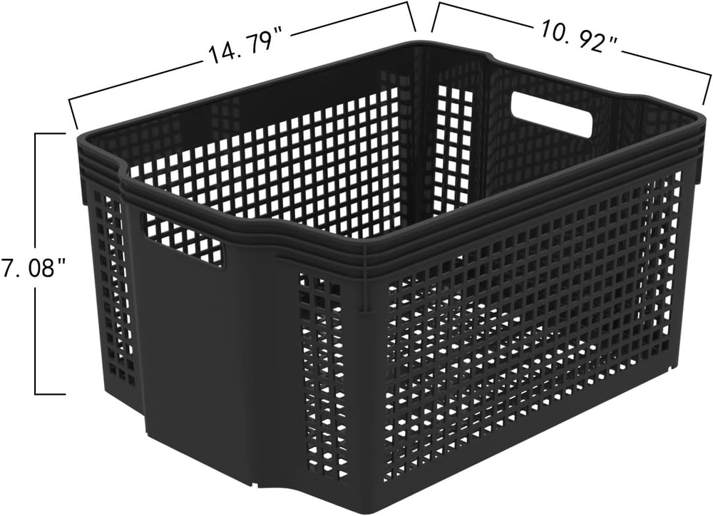 6-Pack Stackable Storage Baskets, Large Woven Plastic Organizer